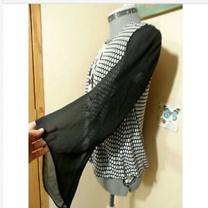 ALFANI Blouse S Black White Studs chiffon sleeve